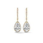 Pear Halo Diamond Drop Hoop Earrings