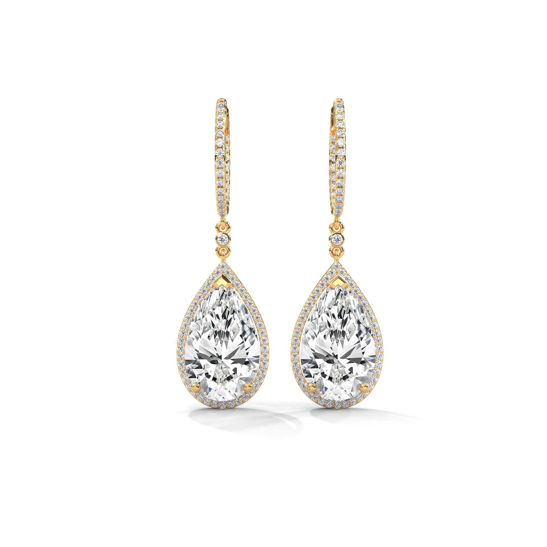 Pear Halo Diamond Drop Hoop Earrings
