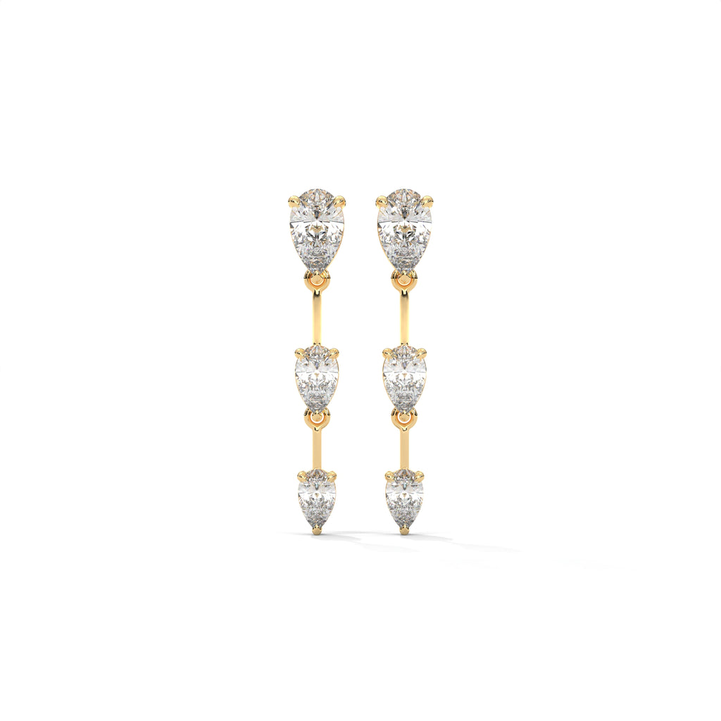 Pear Cut Three Station Drop Diamond Earrings