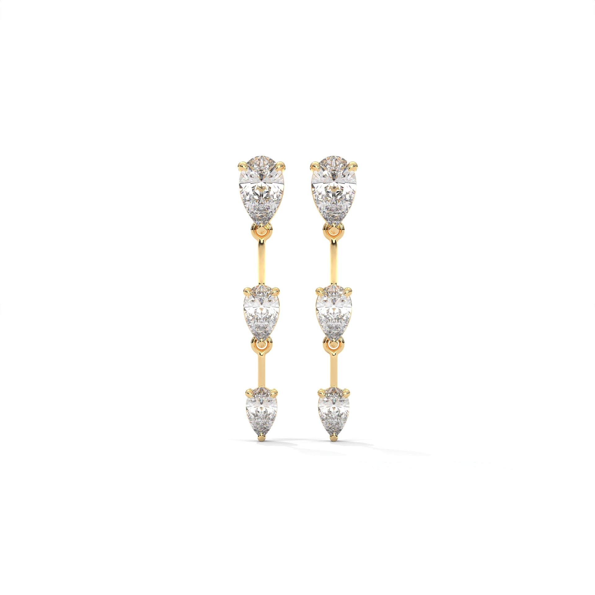 Pear Cut Three Station Drop Diamond Earrings
