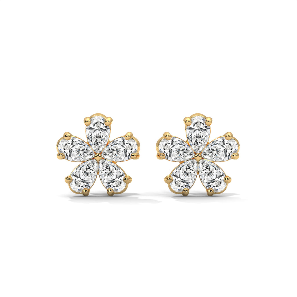 Pear Diamond Floral Stud Earrings