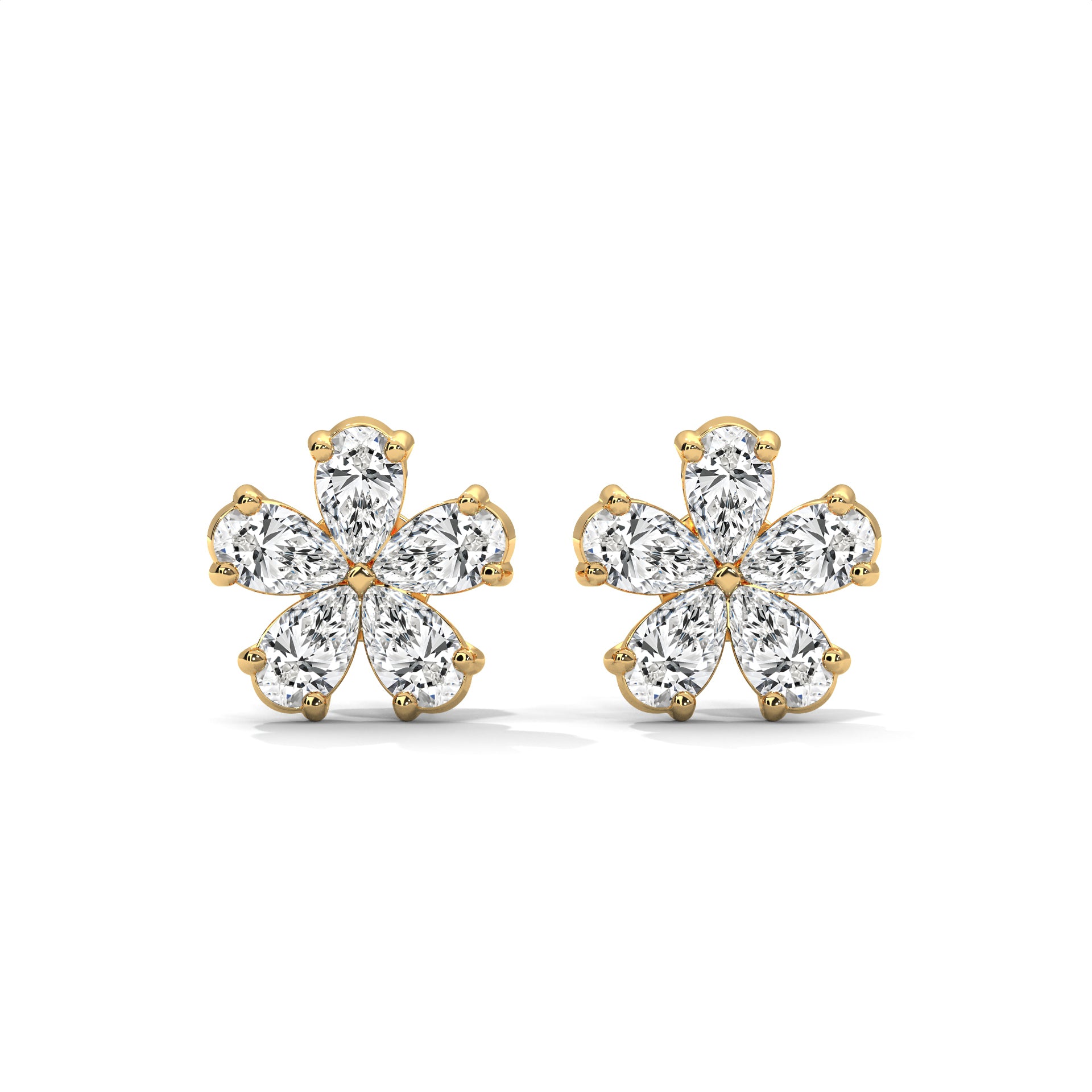 Pear Diamond Floral Stud Earrings