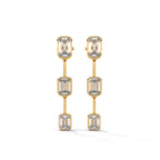 Emerald Cut Three Station Drop Diamond Earrings