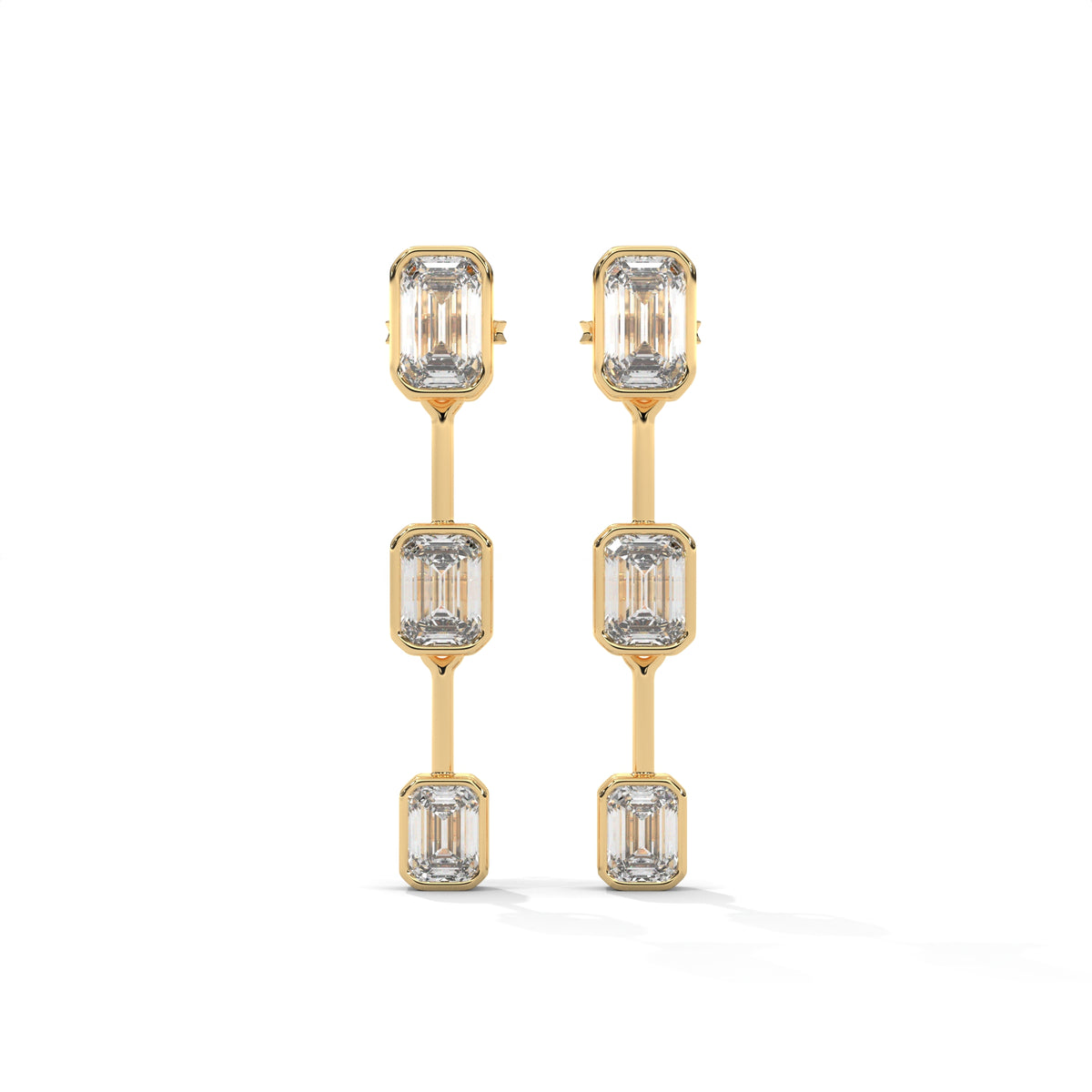 Emerald Cut Three Station Drop Diamond Earrings, lifestyle view — Jewelix Atelier