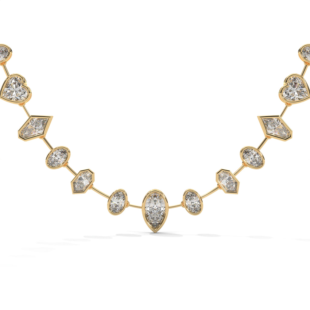 Multi Shape Diamond Station Necklace with Pear Center