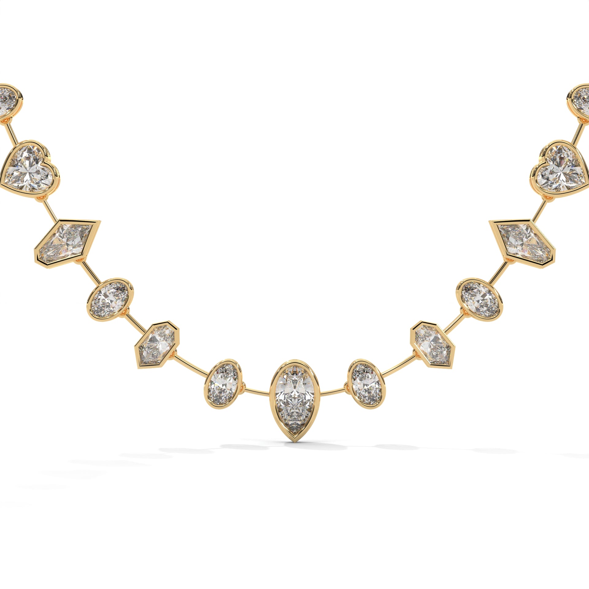 Multi Shape Diamond Station Necklace with Pear Center