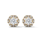 Round & Baguette Diamond Halo Stud Earrings
