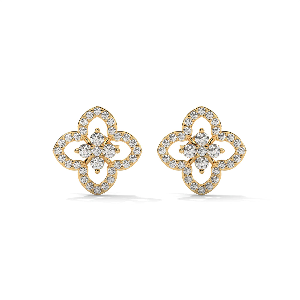 Floral Clover Diamond Stud Earrings