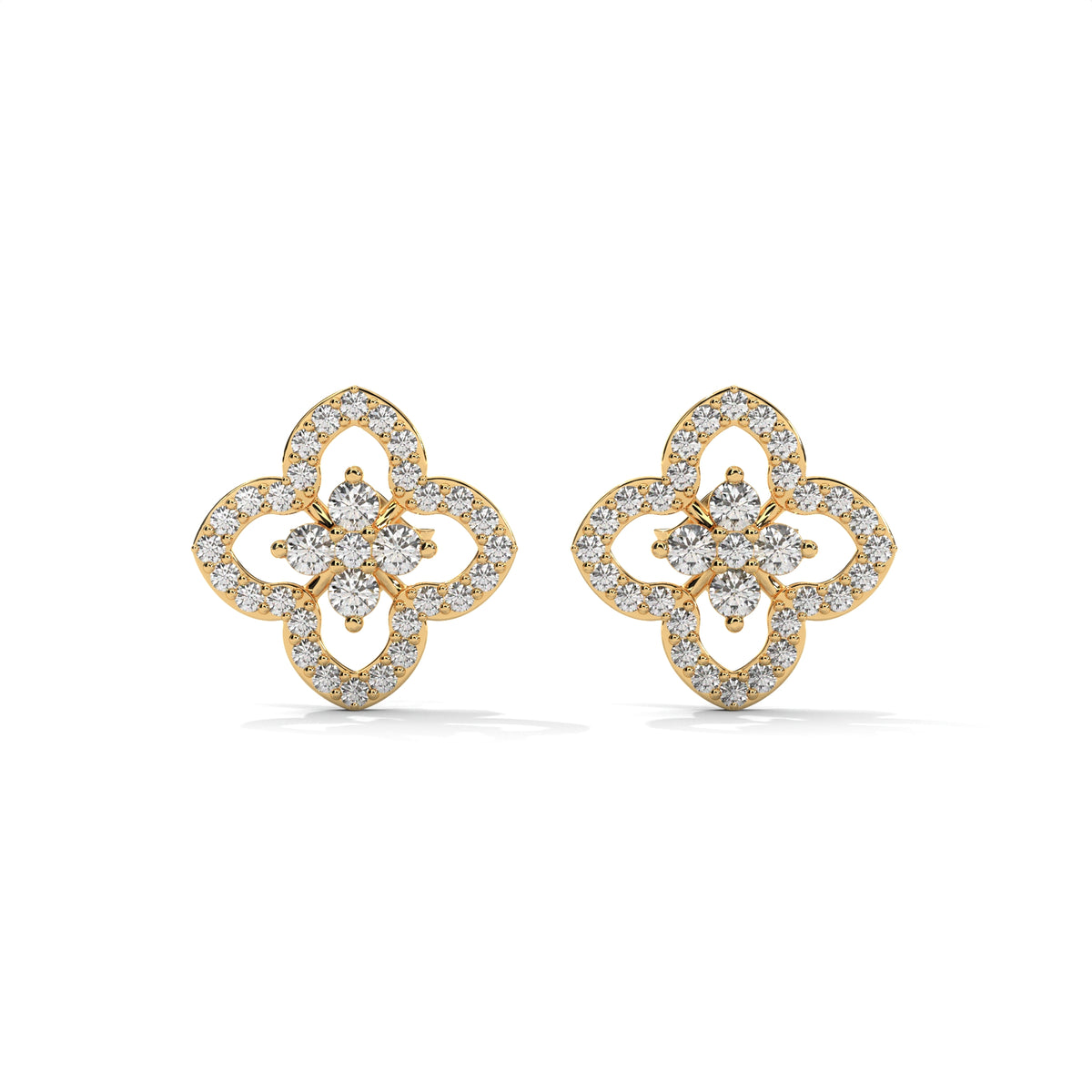 Floral Clover Diamond Stud Earrings, lifestyle view — Jewelix Atelier
