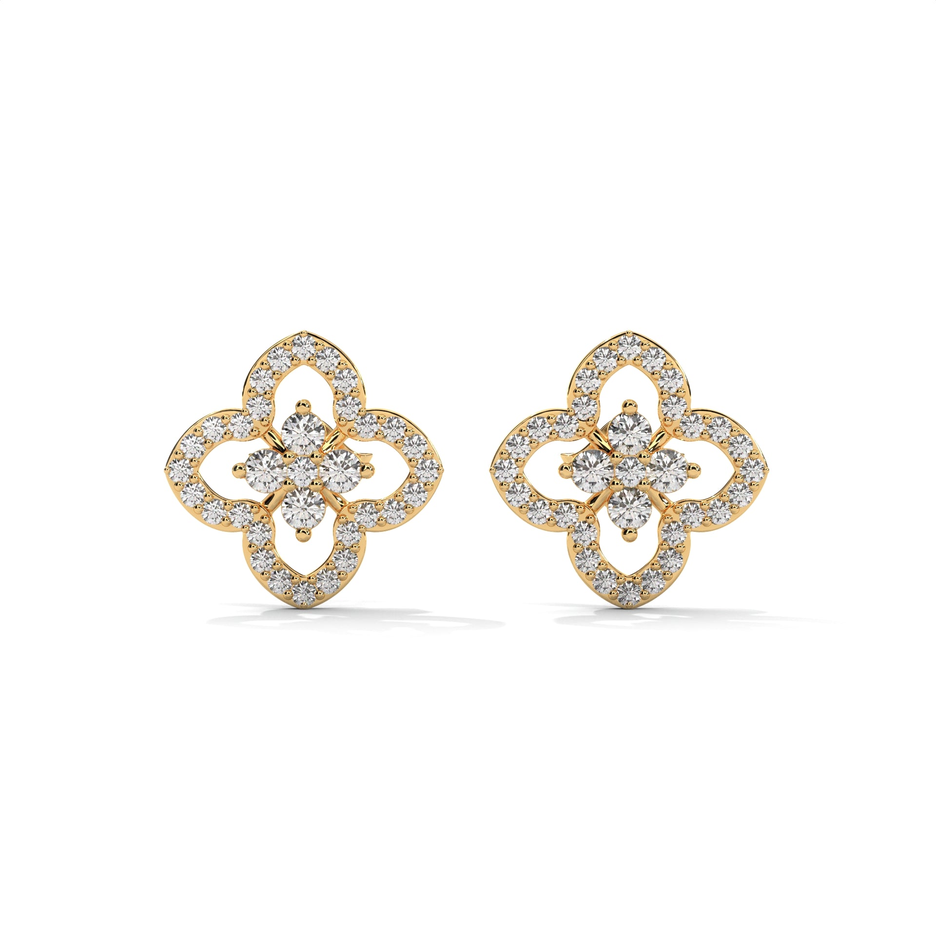 Floral Clover Diamond Stud Earrings