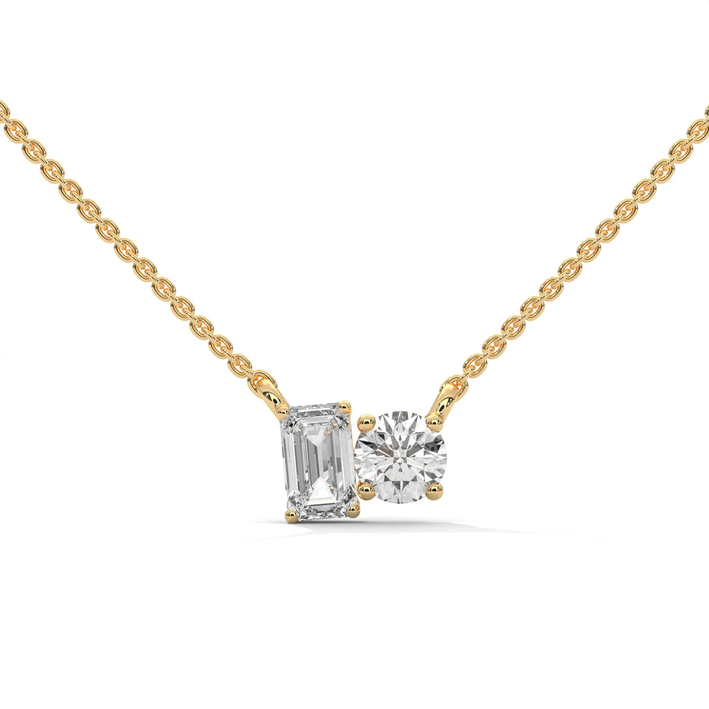 Emerald & Round Diamond Two Stone Pendant