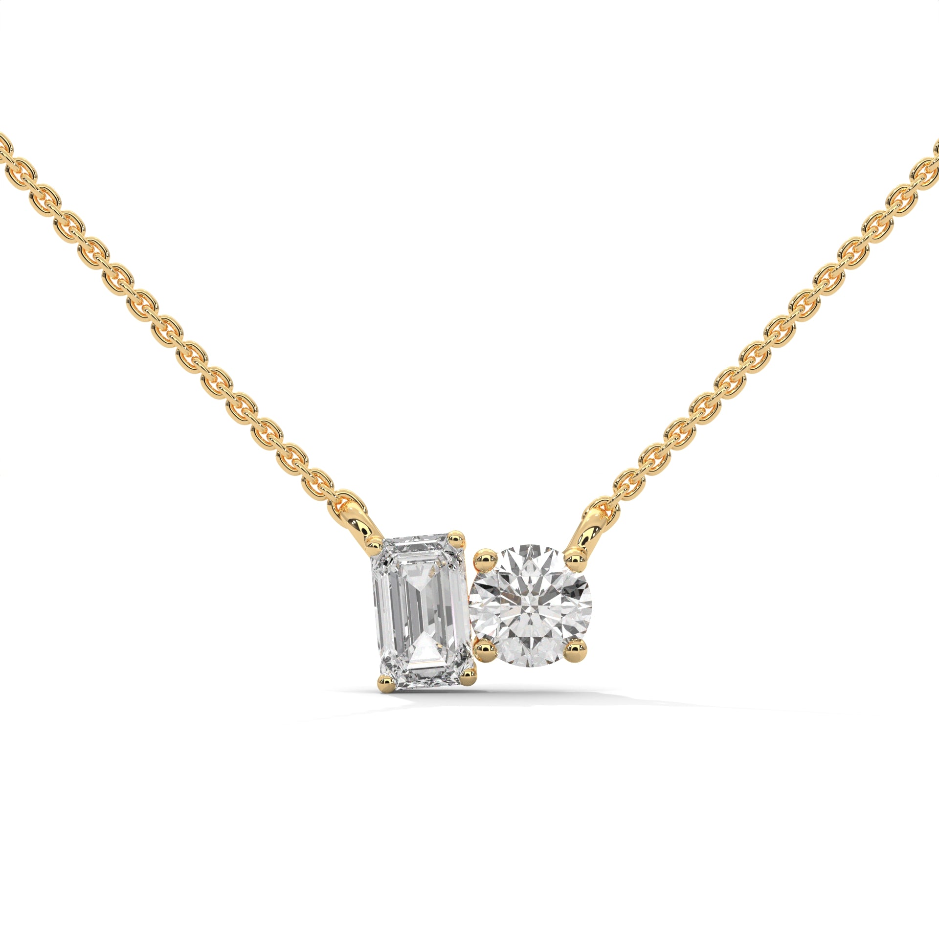 Emerald & Round Diamond Two Stone Pendant