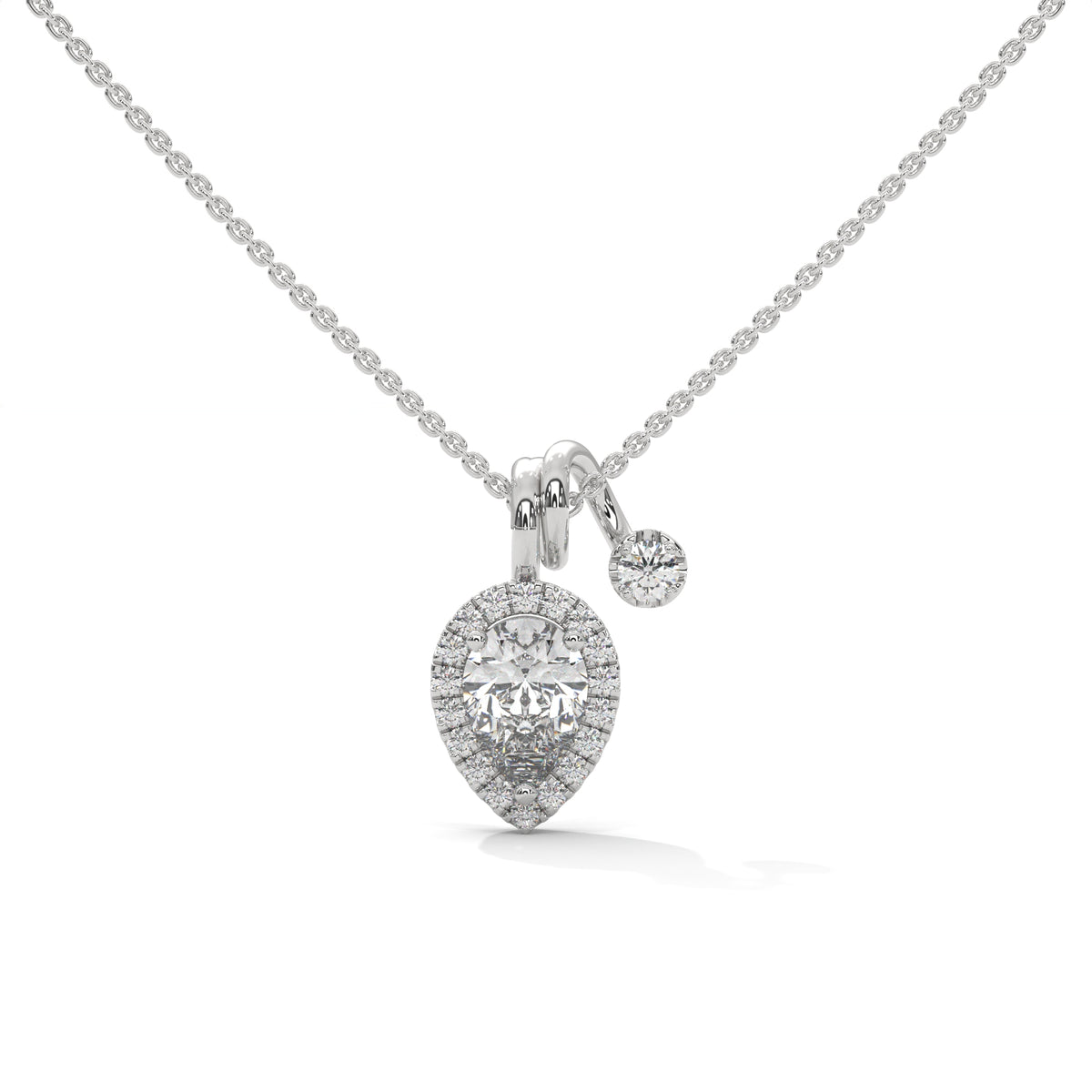 Pear Diamond Halo Pendant – view 1 of 9, lab grown diamond necklace | Jewelix Atelier
