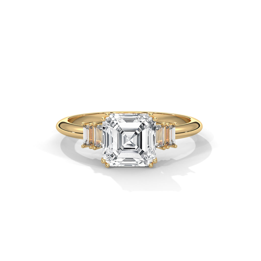 Asscher Cut Three Stone Diamond Engagement Ring
