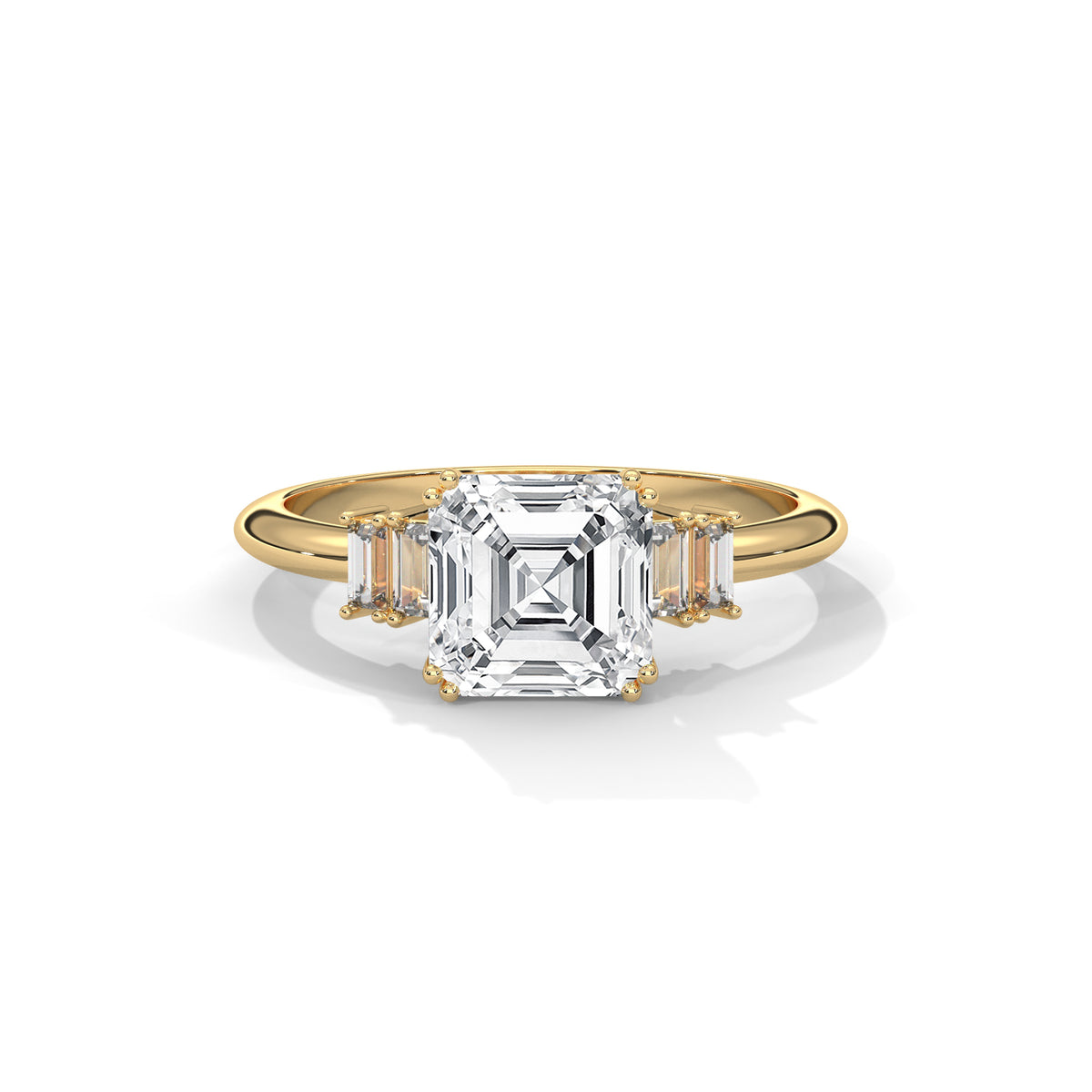 Asscher Cut Three Stone Diamond with Cathedral Setting Engagement – view 3 of 9, lab grown diamond ring | Jewelix Atelier