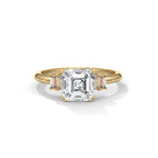 Asscher Cut Three Stone Diamond Engagement Ring