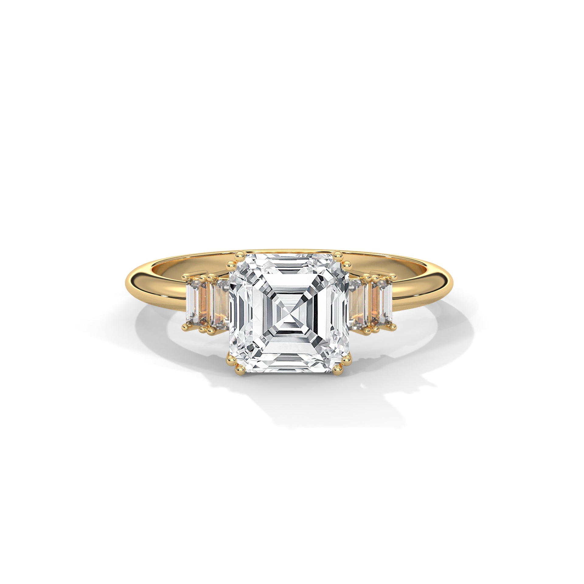 Asscher Cut Three Stone Diamond Engagement Ring