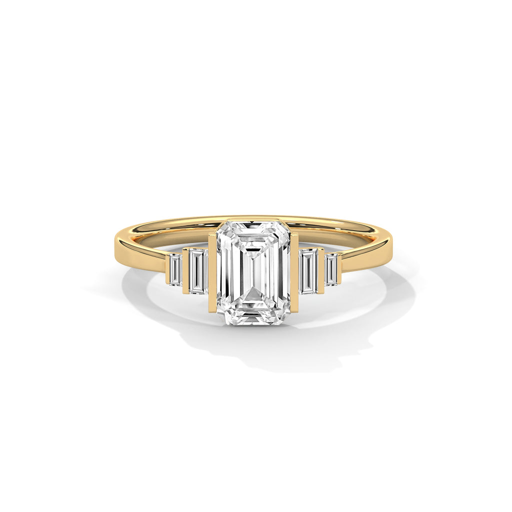 Emerald Cut Three Stone Diamond Engagement Ring