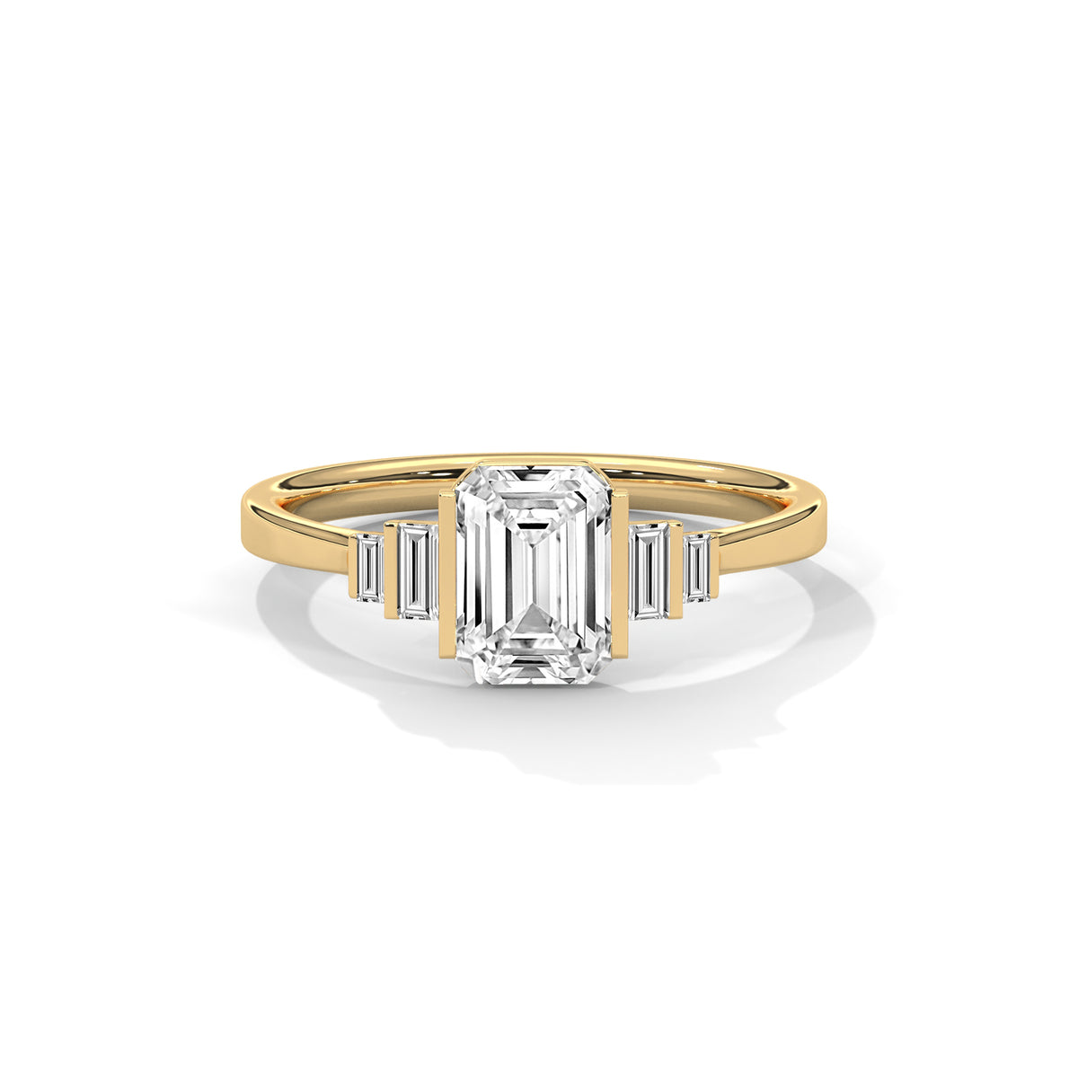 Emerald Cut Three Stone Diamond with Tapered Baguette Side Stones – view 3 of 9, lab grown diamond ring | Jewelix Atelier