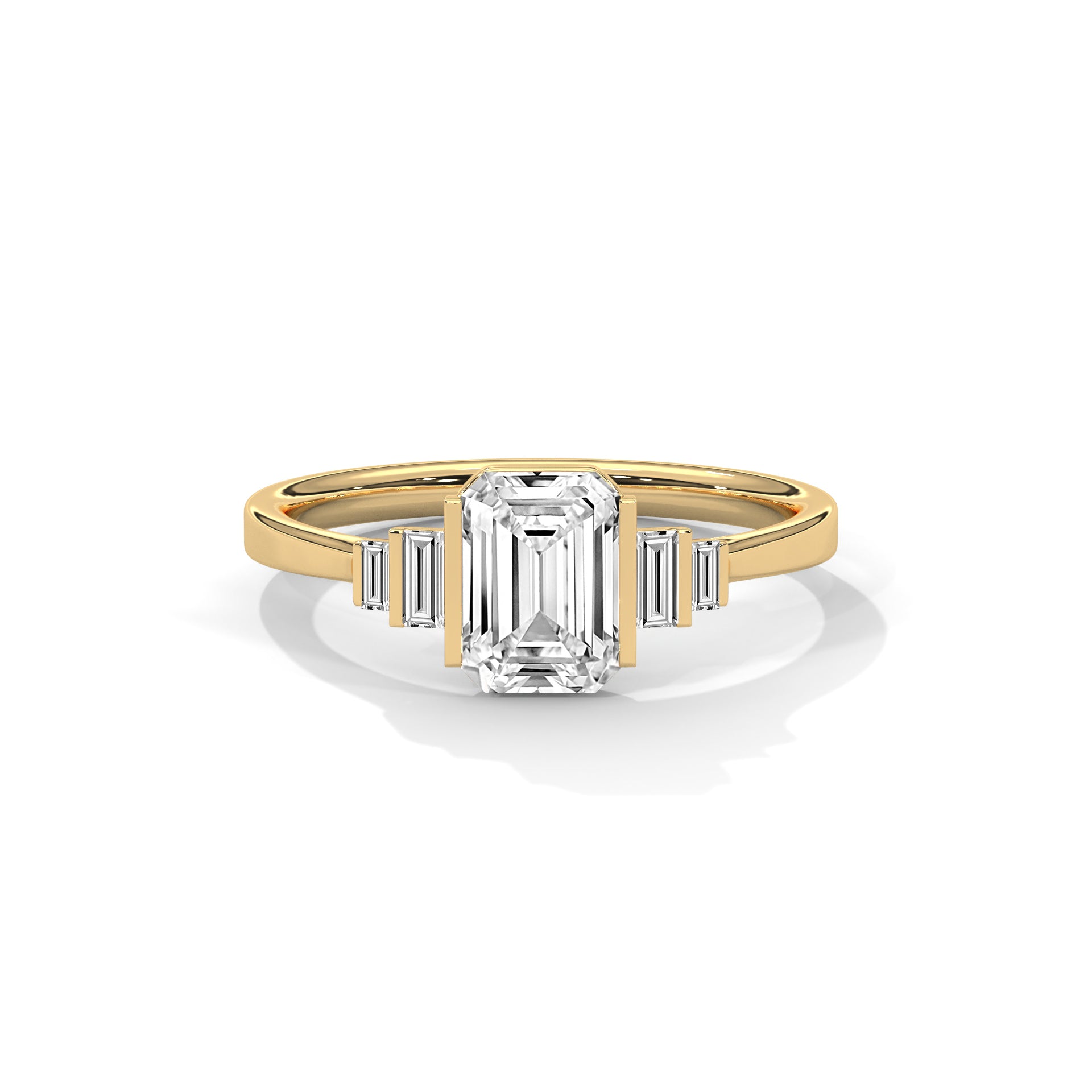 Emerald Cut Three Stone Diamond Engagement Ring