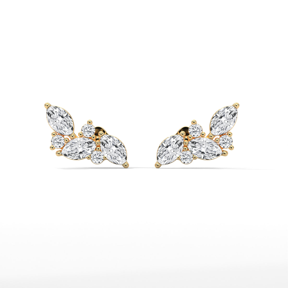 Marquise Diamond Cluster Stud Earrings, close-up — Jewelix Atelier