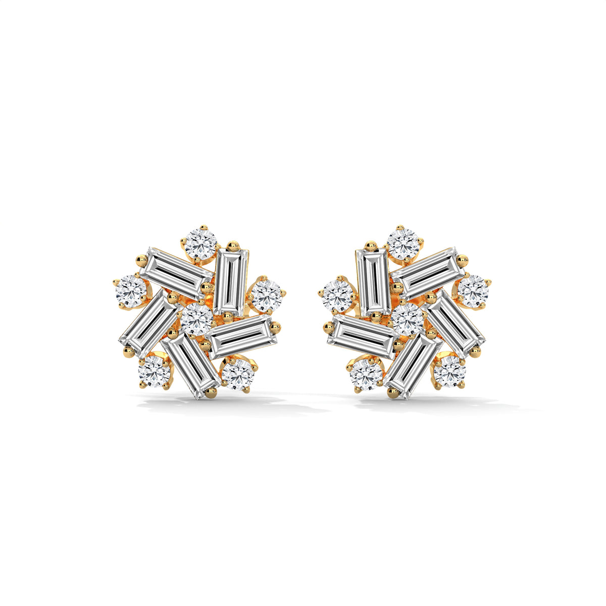 Baguette & Round Diamond Cluster Stud Earrings, lifestyle view — Jewelix Atelier