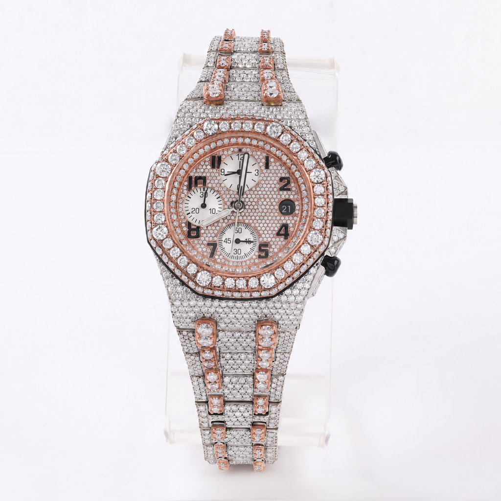 Two-Tone Fully Iced-Out Moissanite Chronograph Watch