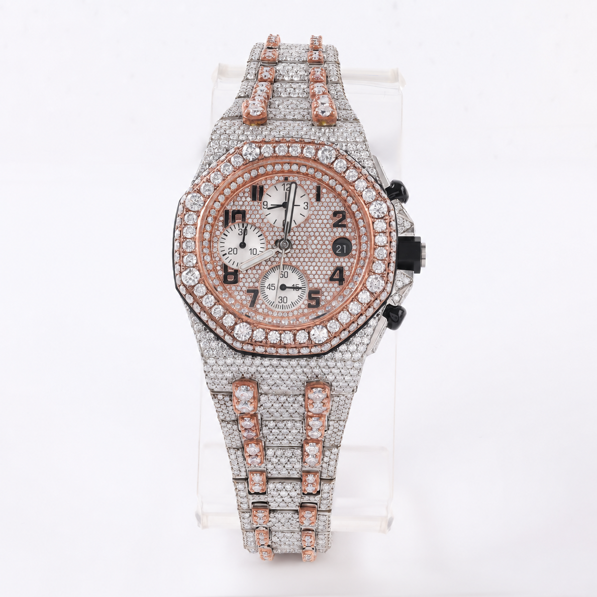 Two-Tone Fully Iced-Out Moissanite Chronograph Watch