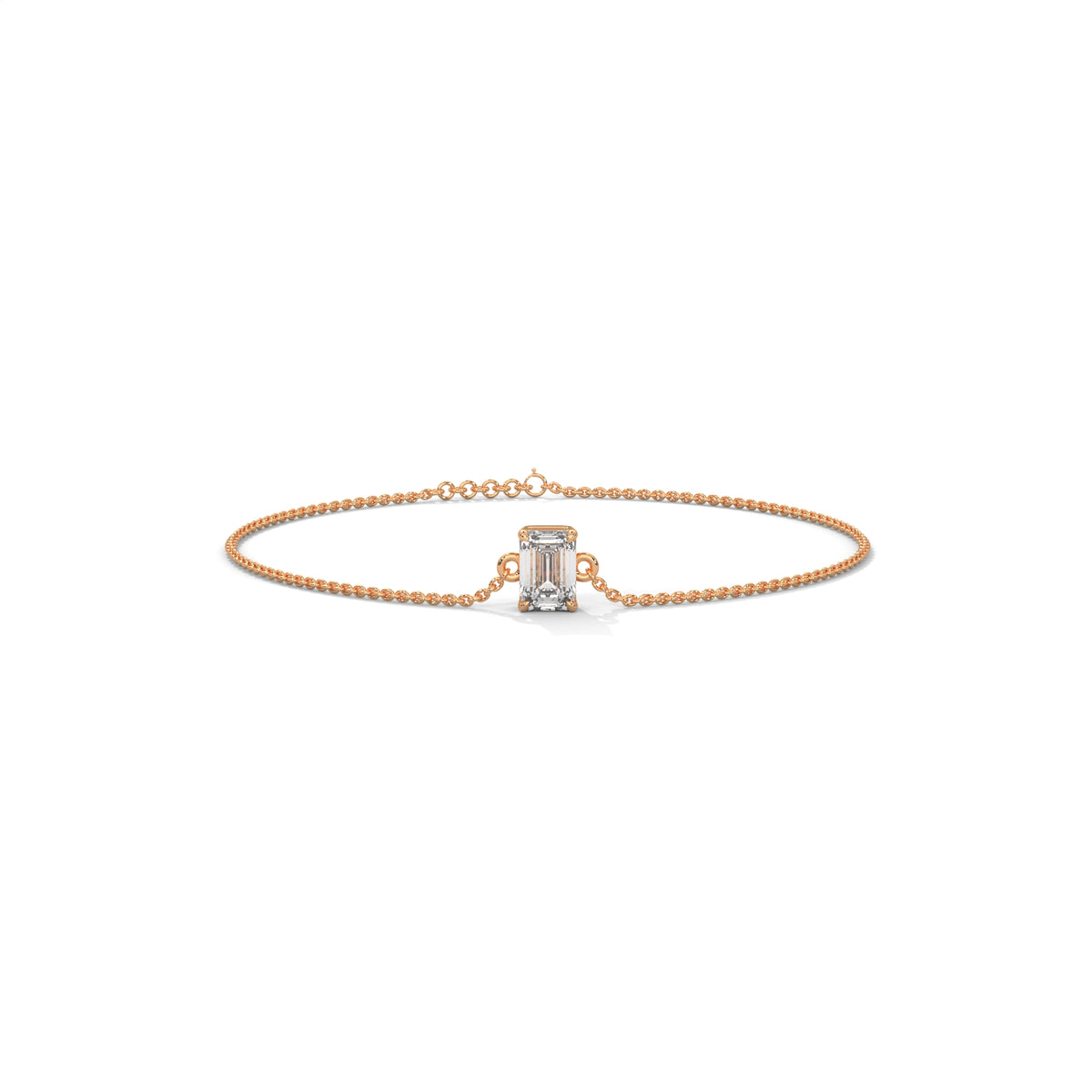 Emerald Cut Solitaire Diamond Bracelet, detail view — Jewelix Atelier