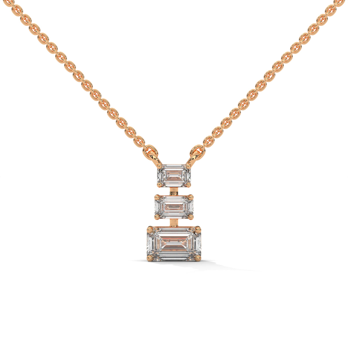 Emerald Cut Diamond Bar Pendant – view 7 of 9, lab grown diamond necklace | Jewelix Atelier