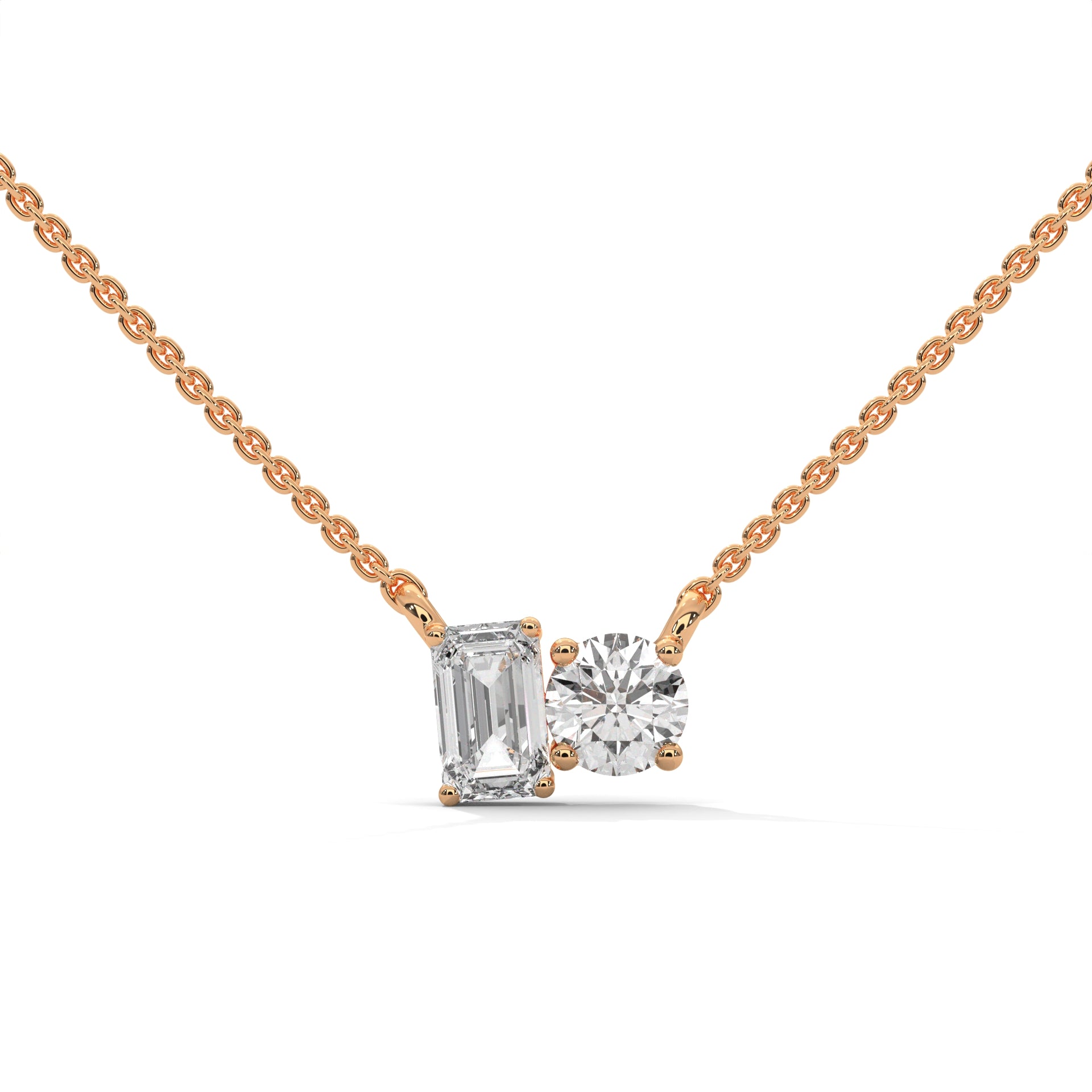 Emerald & Round Diamond Two Stone Pendant