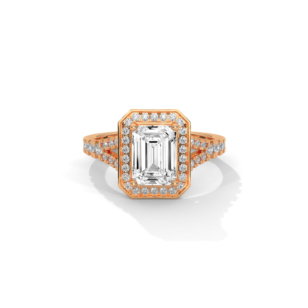 Emerald Cut Hexagon Halo Diamond Ring