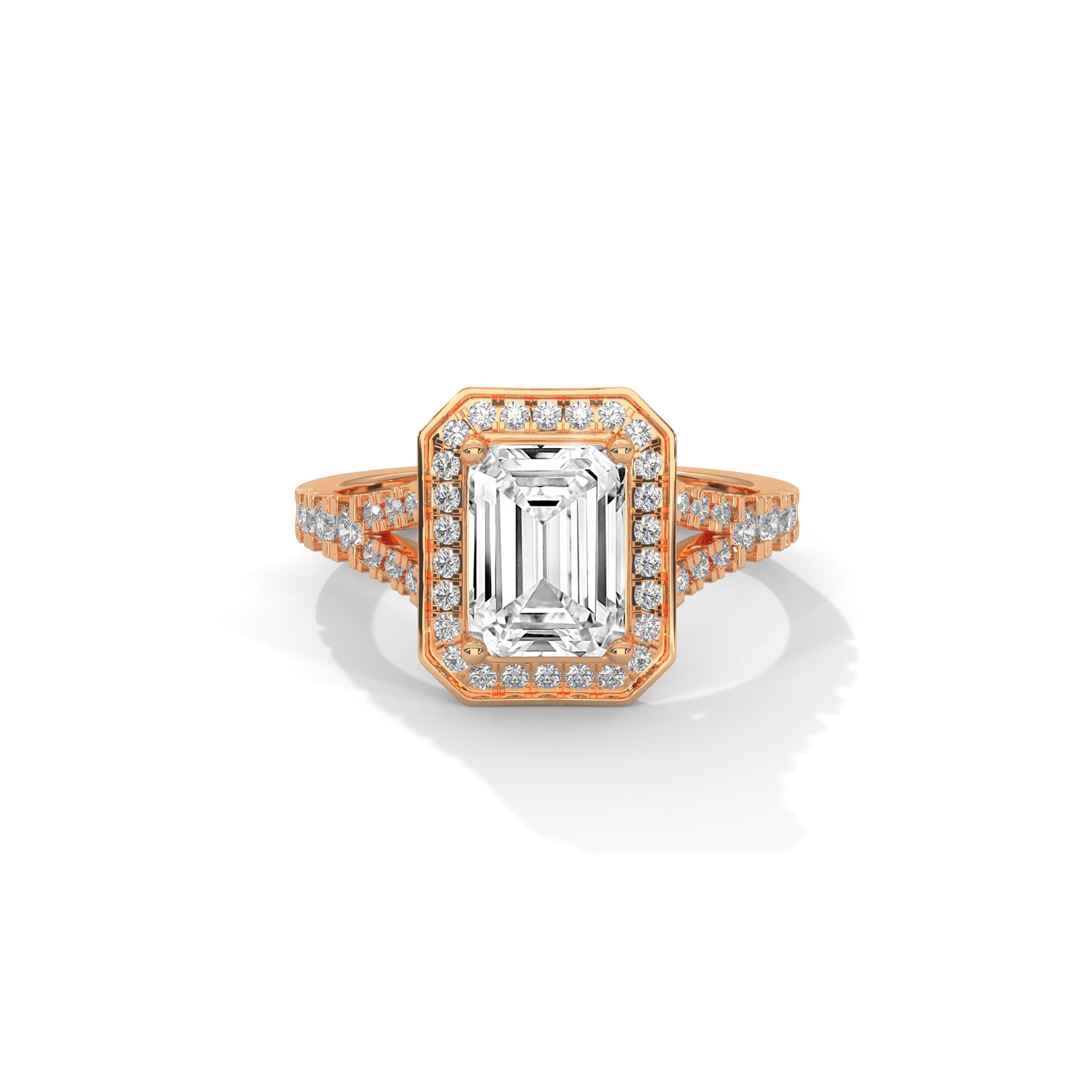Emerald Cut Hexagon Halo Diamond Ring