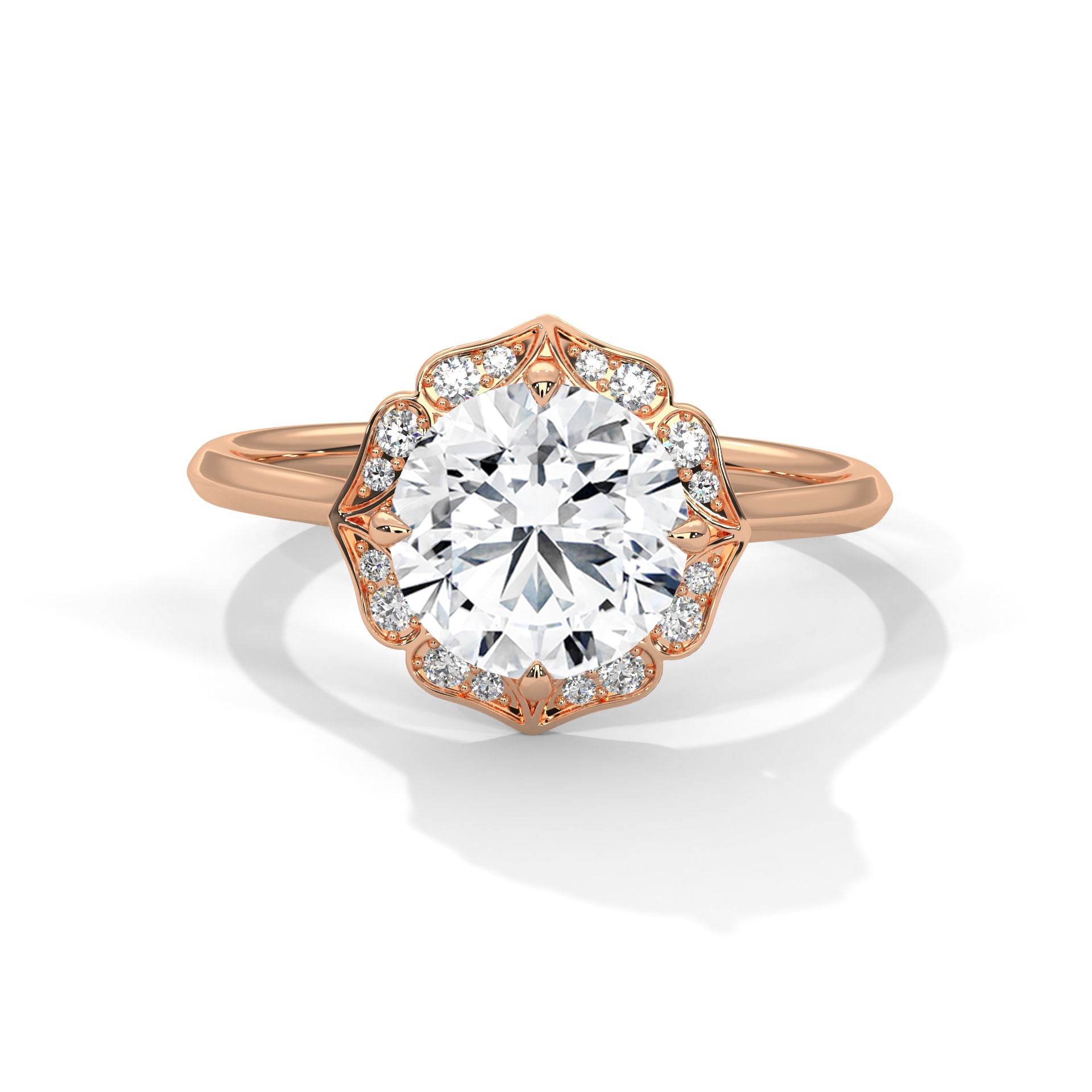 Round Diamond Vintage Halo Engagement Ring