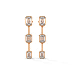 Emerald Cut Three Station Drop Diamond Earrings