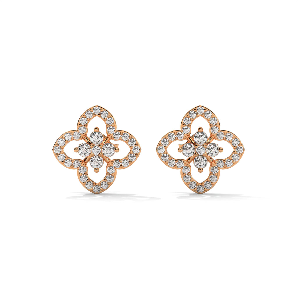 Floral Clover Diamond Stud Earrings