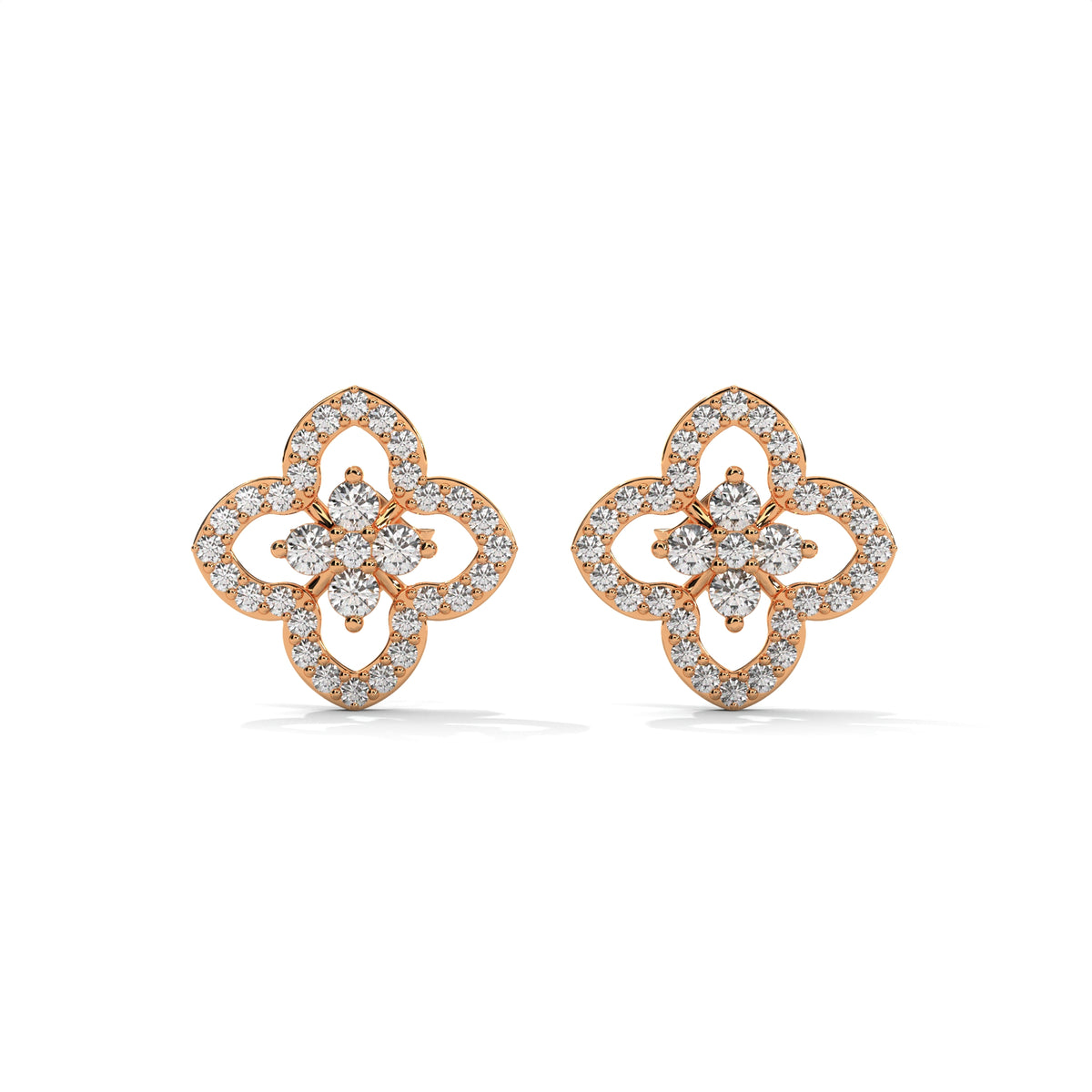Floral Clover Diamond Stud Earrings, product photo — Jewelix Atelier