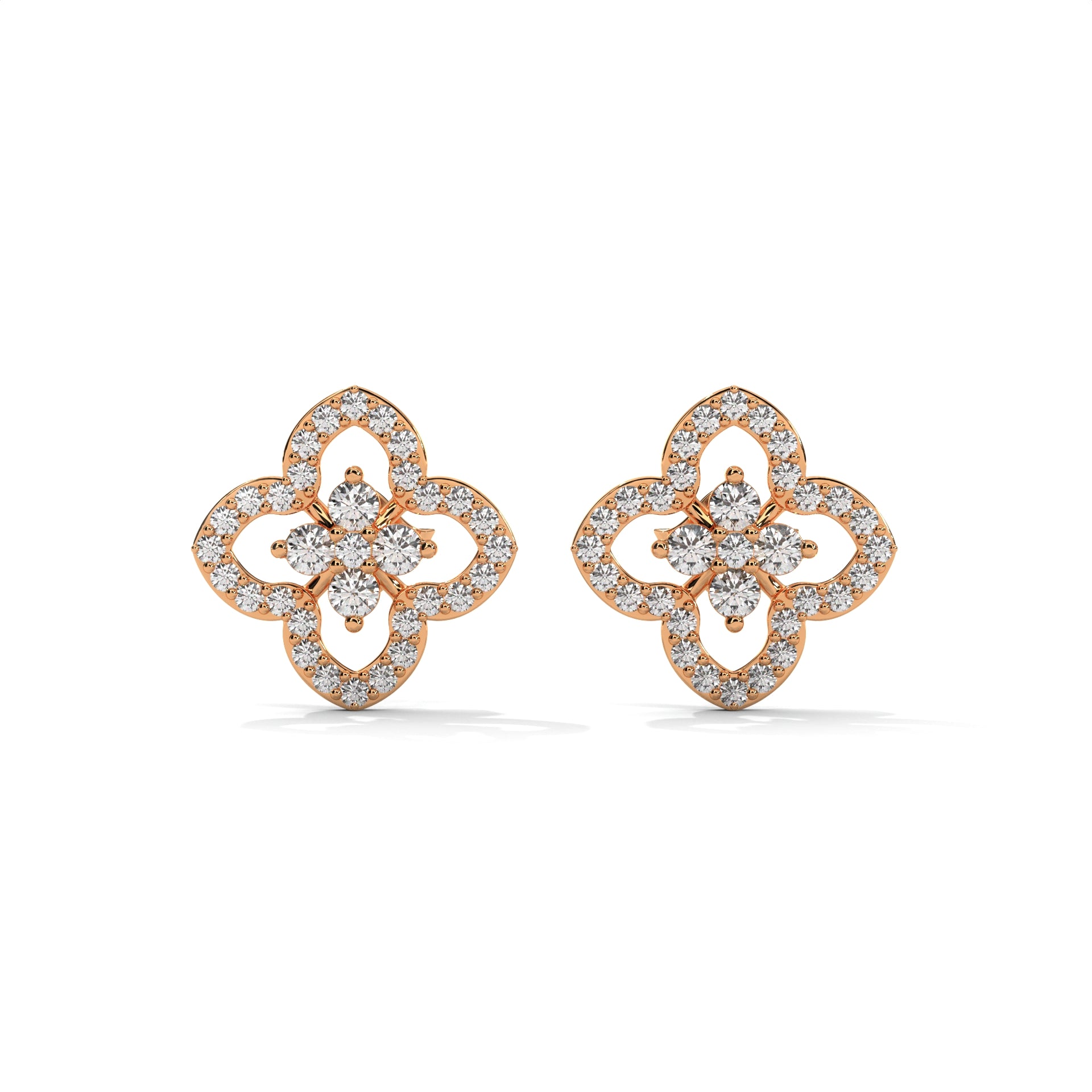 Floral Clover Diamond Stud Earrings