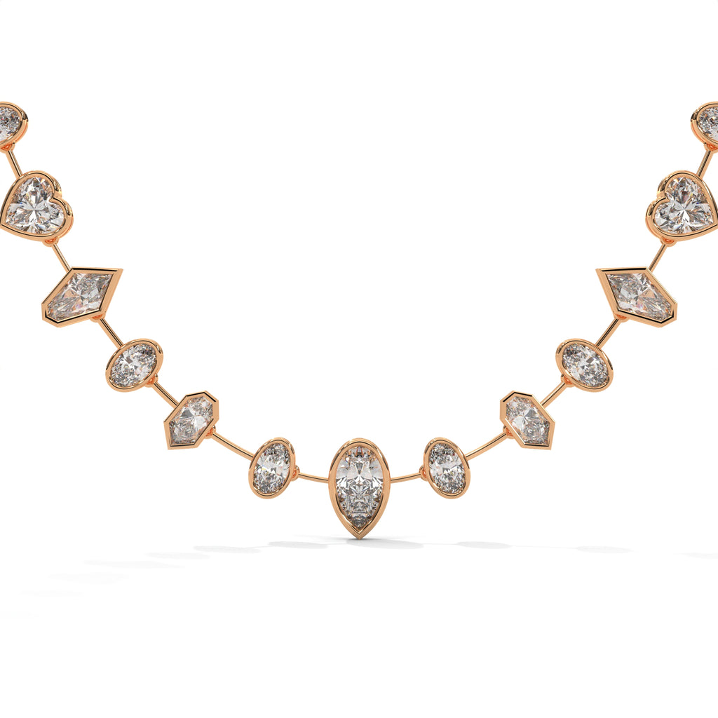 Multi Shape Diamond Station Necklace with Pear Center