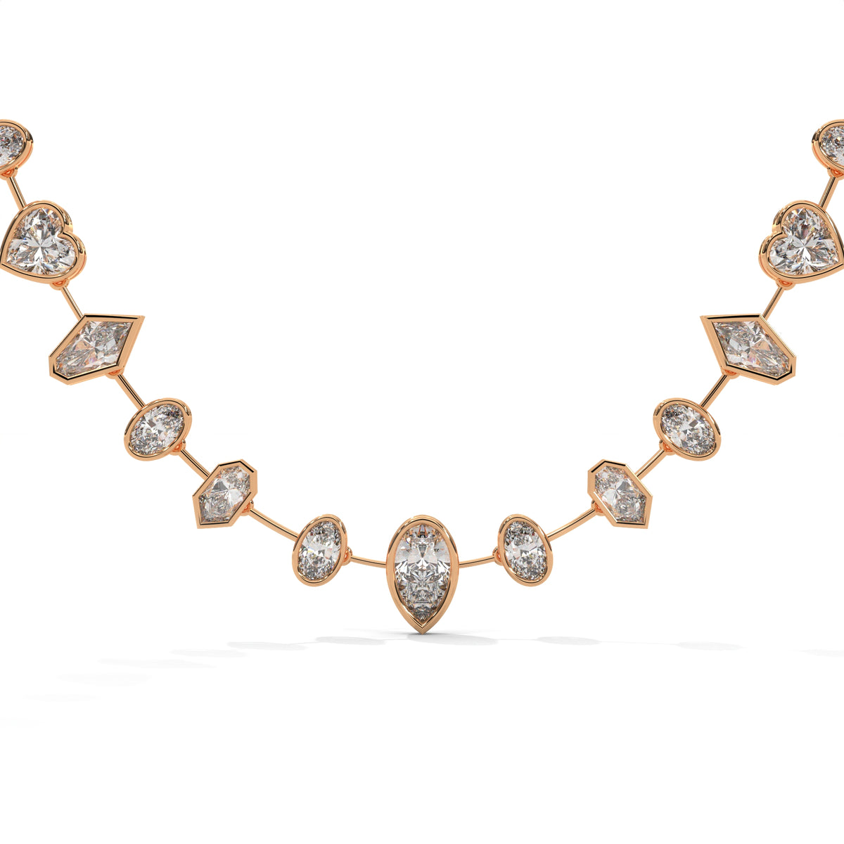 Multi Shape Diamond Station Necklace with Pear Center – view 8 of 9, lab grown diamond necklace | Jewelix Atelier