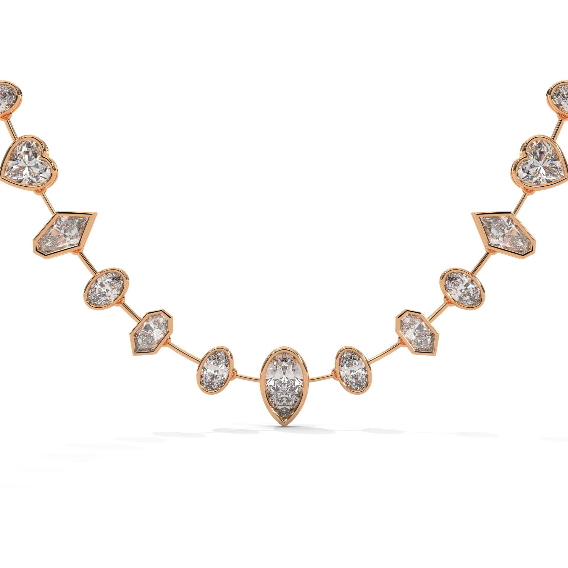 Multi Shape Diamond Station Necklace with Pear Center