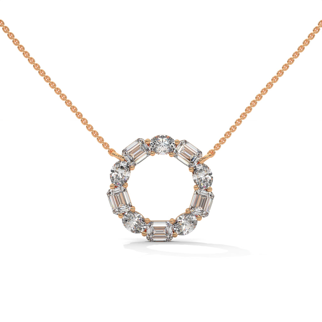 Emerald & Oval Diamond Circle Pendant