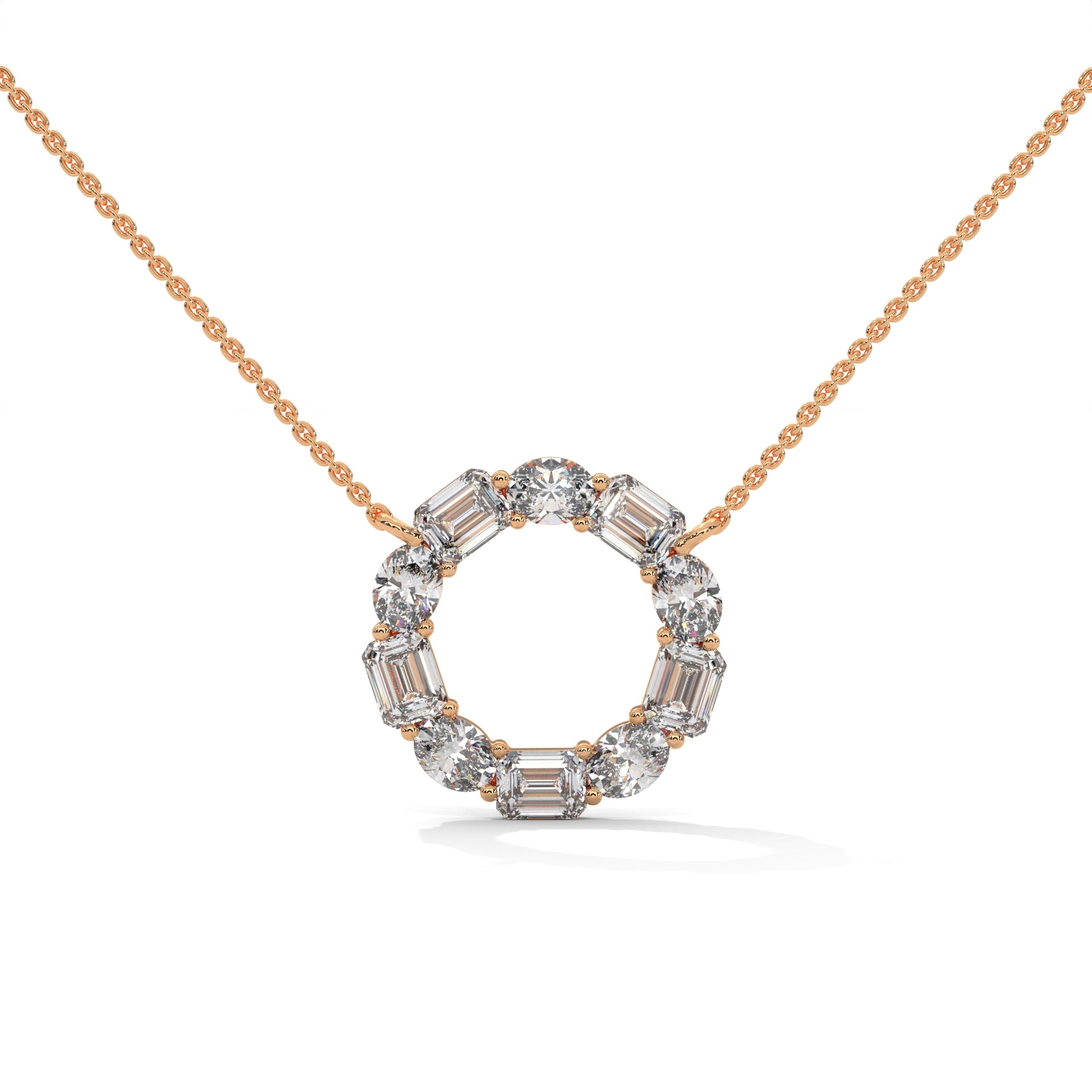 Emerald & Oval Diamond Circle Pendant