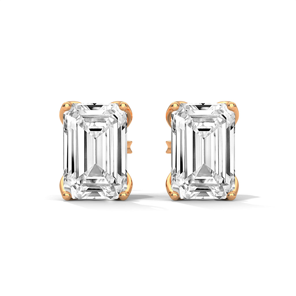 Emerald Cut Solitaire Diamond Stud Earrings