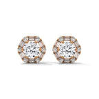 Round & Baguette Diamond Halo Stud Earrings