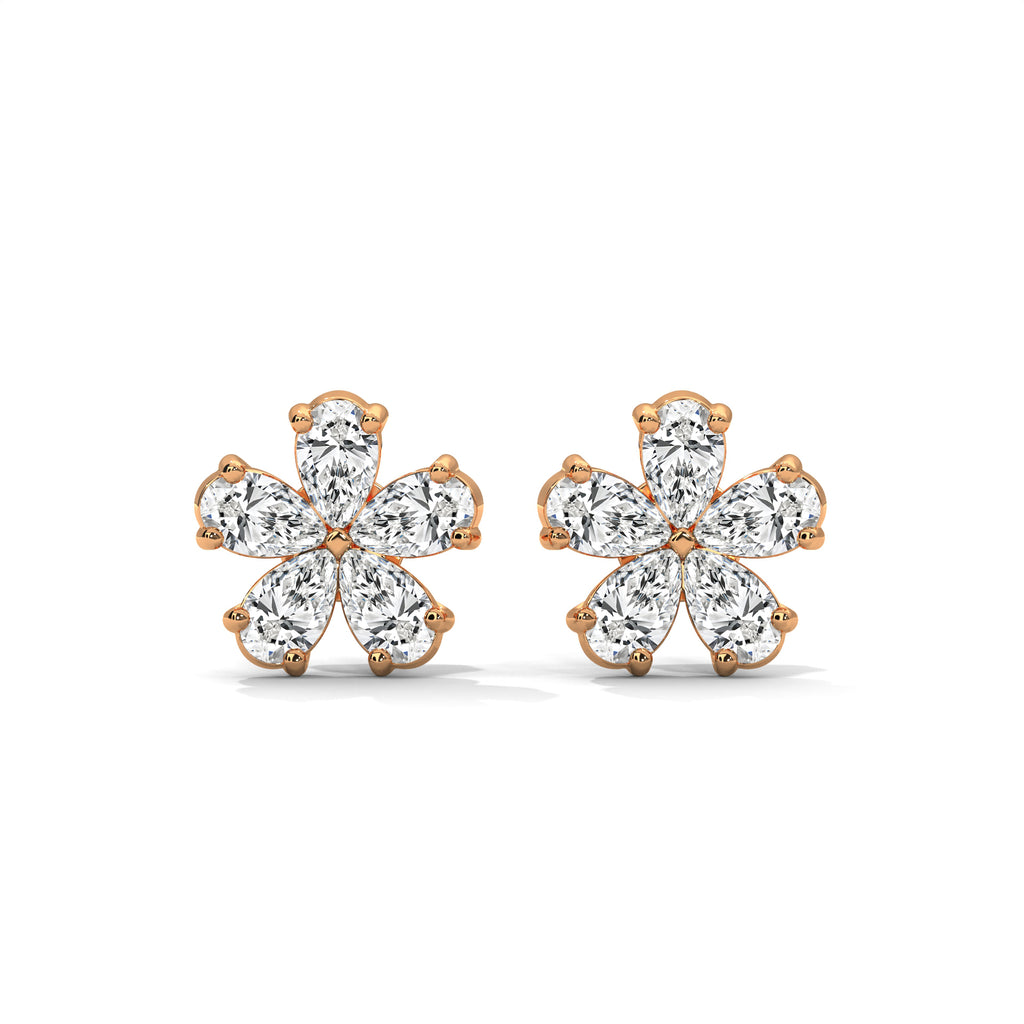 Pear Diamond Floral Stud Earrings