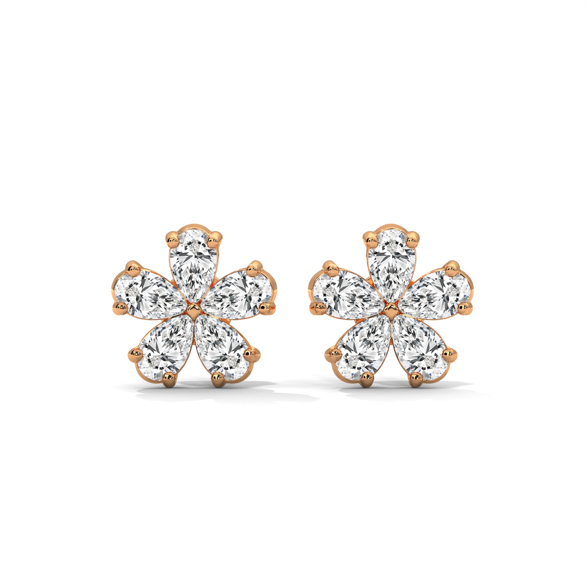 Pear Diamond Floral Stud Earrings
