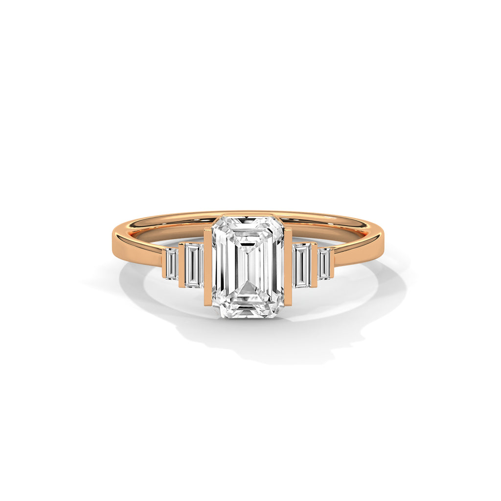Emerald Cut Three Stone Diamond Engagement Ring