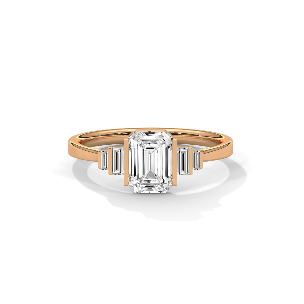 Emerald Cut Three Stone Diamond with Tapered Baguette Side Stones – view 2 of 9, lab grown diamond ring | Jewelix Atelier