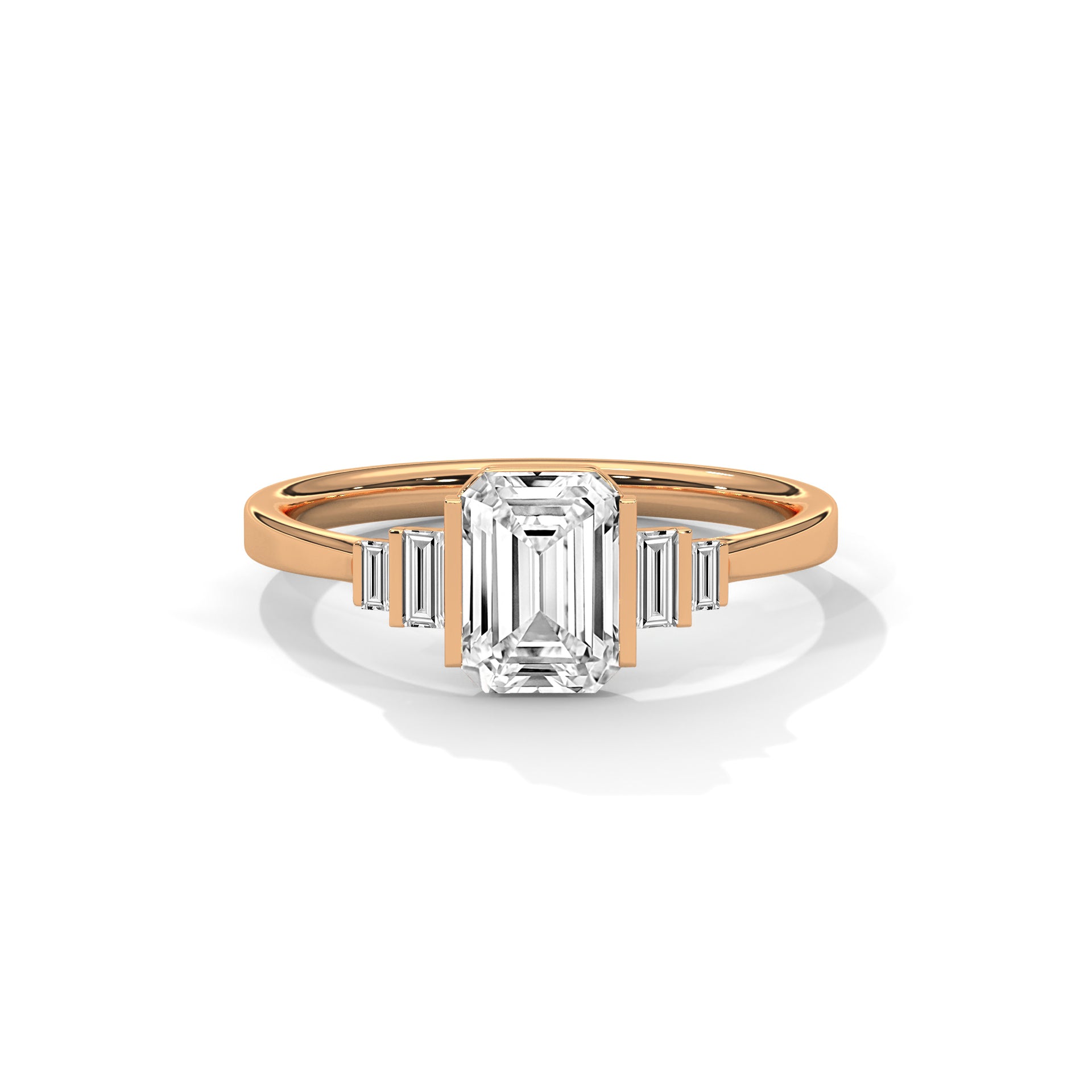 Emerald Cut Three Stone Diamond Engagement Ring
